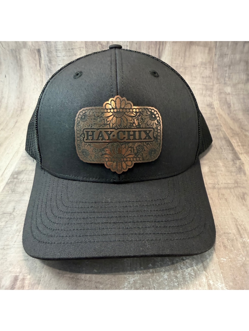 HayChix Hay-Chix Black Trucker Hat Meshback Snapback Richardson Cap